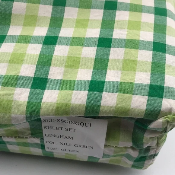 Cimino Home Nile Green Gingham Sheet Set + Petoskey Heather Pillow Sham Set